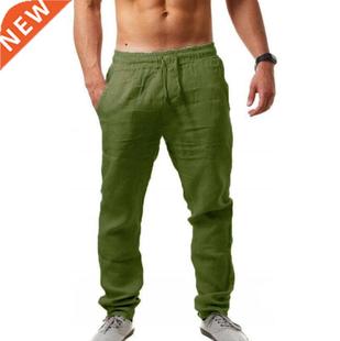 2022 New Men's Cotton Linen Pants Male Summer Breathable Sol