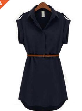 Suer Woen Shirt Dress Chiffon Short Sleeve Suer Dress D