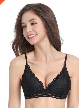 French Style Bralette Seamless Deep V Lace Bra Wireless Thin