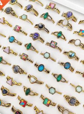 10Pcs/Lot Vntage Antque Gold Stone Rng for Women Men Mult