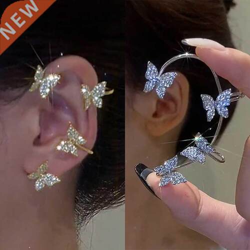 Silver Plated Metal Butterfly Ear Clips Without Piercing For