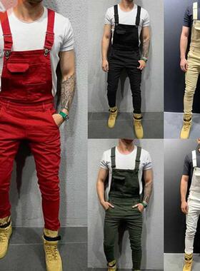 Mens Jeans Overalls Denim Dungaree Bib Overalls Male Jumpsui