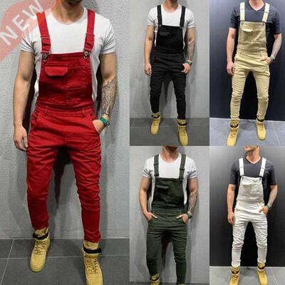 Mens Jeans Overalls Denim Dungaree Bib Overalls Male Jumpsui