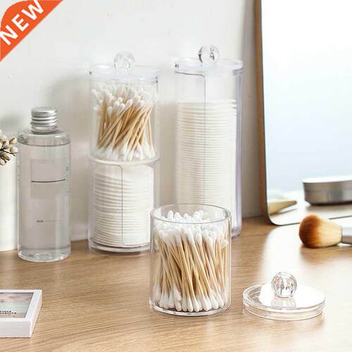 4 Pcs Cotton Swab Holder With Lid Transparent Makeup
