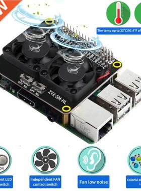 Raspberry Pi 4 Model B LED Dual Cooling Fan Automatic Discol