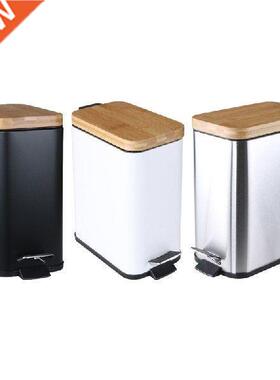 Step Trash Can Garbage Rubbish Bin with Bamboo Lid Waste