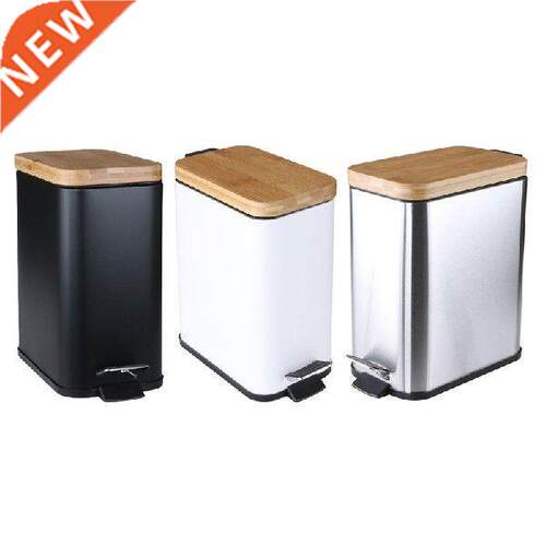 Step Trash Can Garbage Rubbish Bin with Bamboo Lid Waste