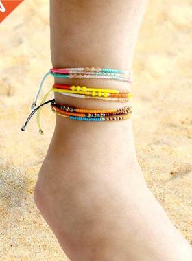 Bohemian Seed Bead Beach Charm Ankle Bracelet Fashion Rainbo
