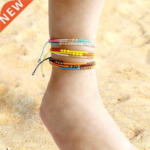 Bohemian Seed Bead Beach Charm Ankle Bracelet Fashion Rainbo