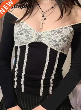 Rapcopter y2k Lace Crop Top Backless Tie Up Kawaii T Shirt F