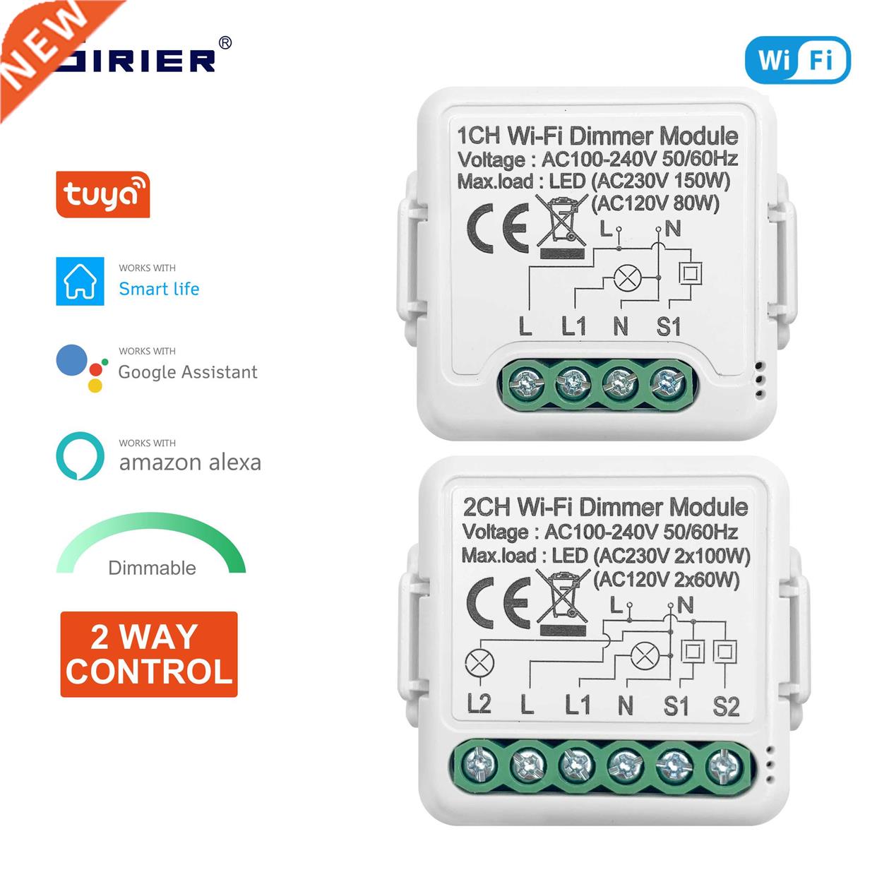 Tuya Wifi Smart Dimmer Switch Module 10A Support 2 Way Contr