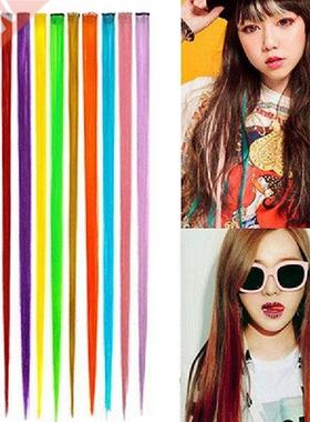 Women's Multi-Color Long Straight Synthetic Clip In Human