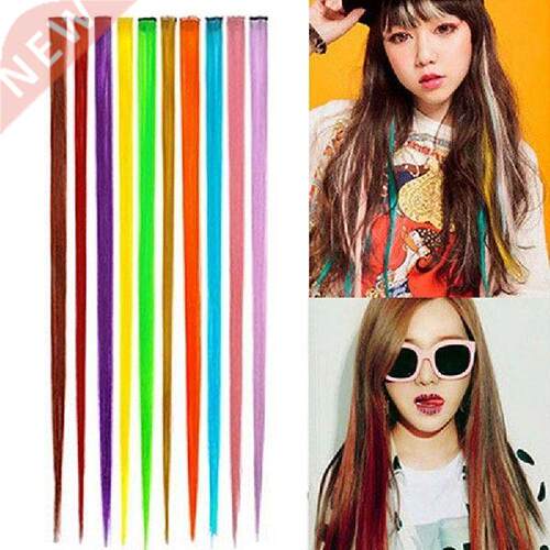 Women's Multi-Color Long Straight Synthetic Clip In Human