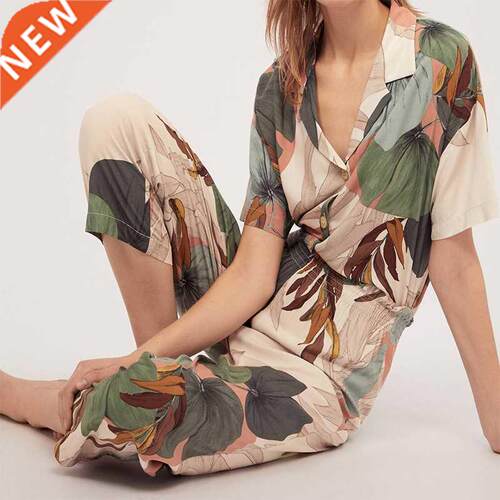 Pajamas Women's Short-sleeved Cropped Trousers Pajamas Set w
