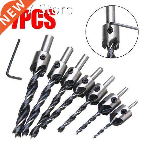 7pcs mm10mm Wood Countersink Drill Bit Set HSS 5 Flutes Dr