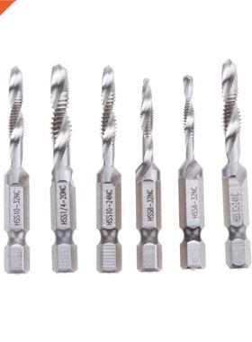 6Pcs 1/4'' Hex Shank Combination Drill HSS Screw Spiral Poin