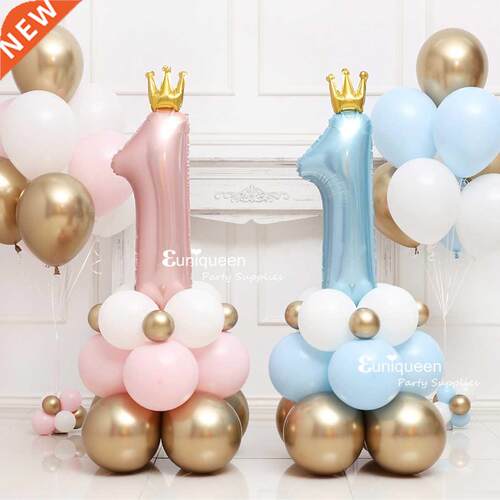 Baby Boy Girl Ins Pastel Pink Blue Crown Digital 1 Balloon C