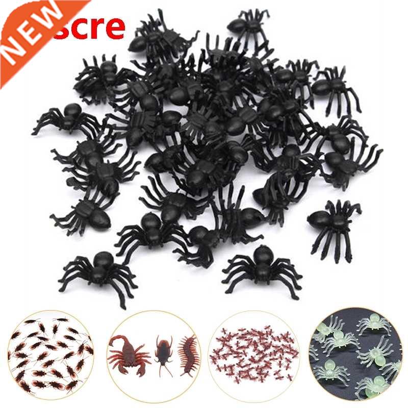 50Pcs Plastic Black Spider Halloween Decoration Supplies Fes