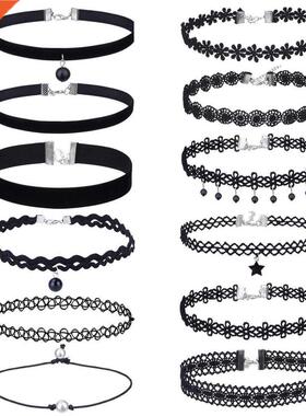 12 Pieces Choker Necklace Set Stch Velvet Classic Gothic Tat