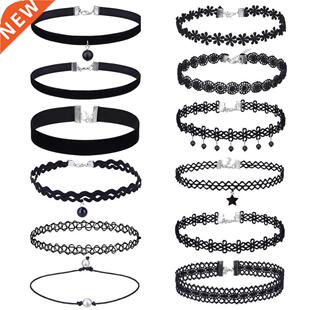 12 Pieces Choker Necklace Set Stch Velvet Classic Gothic Tat