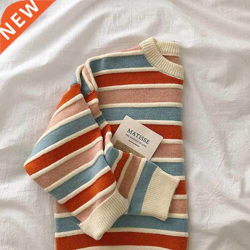 New Women Stripe Sweater Autumn Winter Loose Long Sleeve Pul