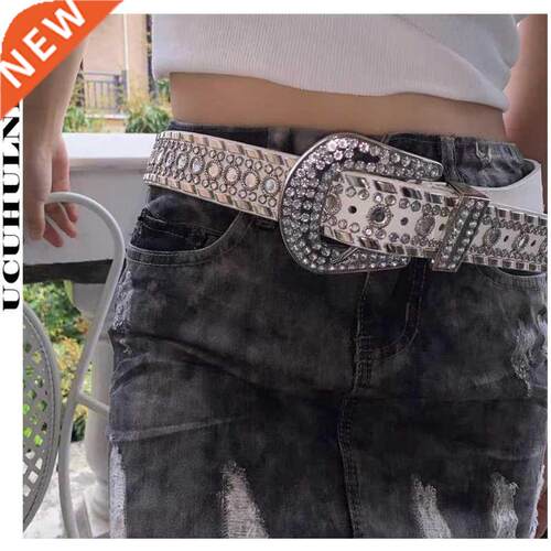 Punk Rivet Rhinestone Belt Luxury Designer Strap with Diamon