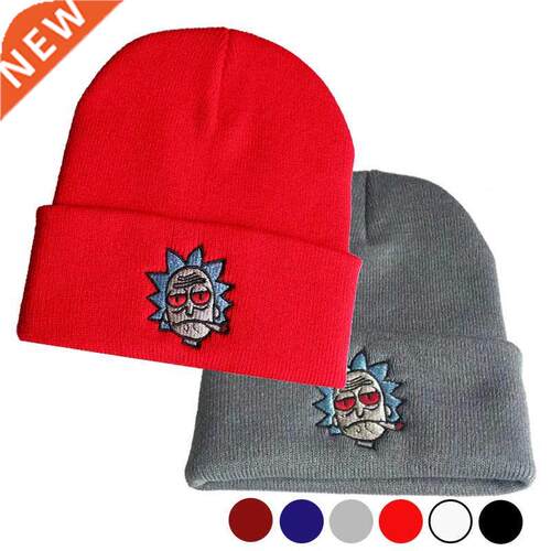 Cartoon Rick Beanies Embroidery Warm Soft Knitted Hat Hip-ho