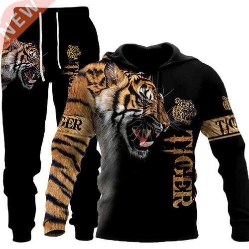 The Tiger D Printed Men's Sweatshirt Hoodies Set Men's Lion