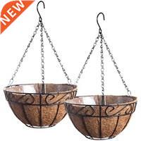 Metal Hanging Planter Flower Basket With Coco Coir Liners