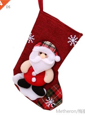 Linen Christmas Stockings Santa Claus Snowman Sock Can Bag