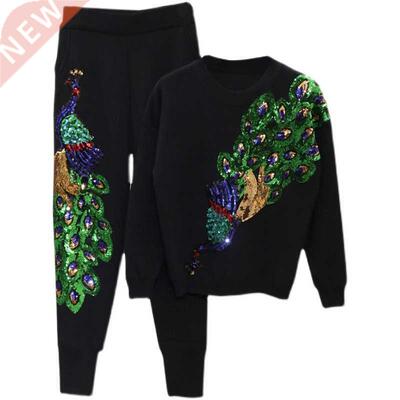 Spring Fashion Gold velvet Tracksuit Suit Women Autumn Sequi