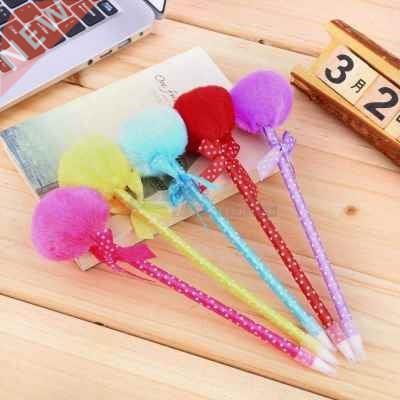 5pcs/set adorable fluffy pens cute ballpoint pen ribbon prin
