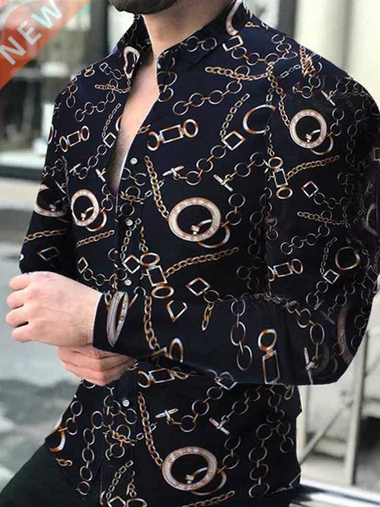 2022 Leopard Color Piece Men's Slim Shirt Autumn Casual Turn