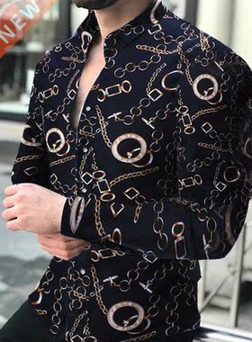 2022 Leopard Color Piece Men's Slim Shirt Autumn Casual Turn