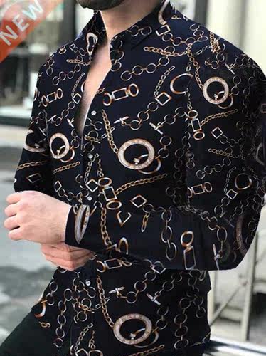 2022 Leopard Color Piece Men's Slim Shirt Autumn Casual Turn