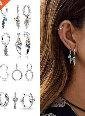 HOMOD Fashion Silver Color Earings For Women Feather Hear Pe