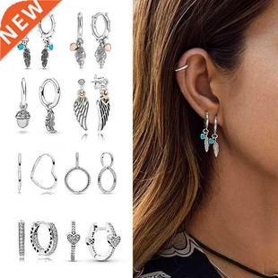 HOMOD Fashion Silver Color Earings For Women Feather Hear Pe