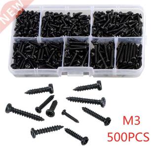 500pcs M3 Carbon Steel Black PA cross Round Pan Head Tapping
