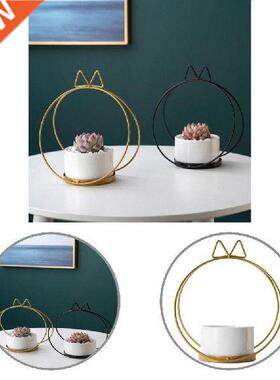 1 Set Nordic Cermic Succulent Flower Plnter Pot With Iron