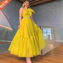 Sevintage Yellow Tulle Short Prom Dress One Shoulder Tea Len