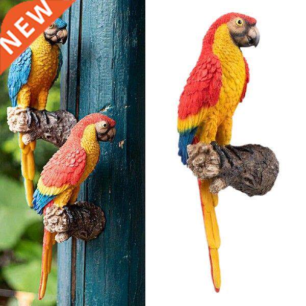 Red Garden Parrot Statue Wall Mount DIY Lifelike Outdoor图片