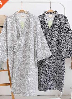 2022 New Men's 100% Cotton Gauze Cotton Robe Loose Thin Yuka