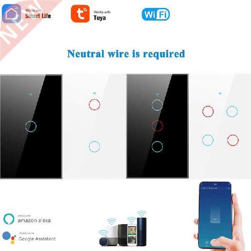 1/2/3/4 gang TUYA WiFi Smart Touch Switch Home Light Wall