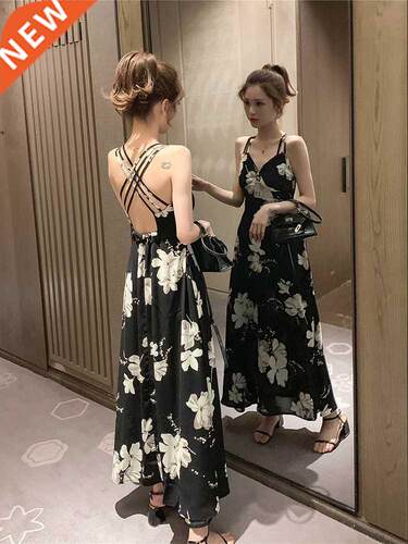 Strap dress, chldren's summer backless, thn, covered meat,