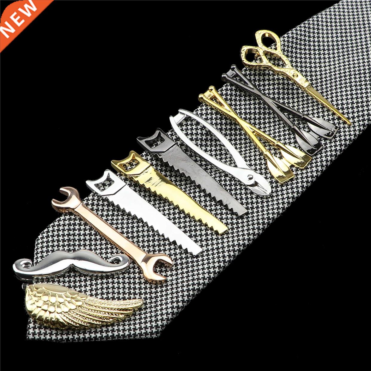1 Piece Chrome Stainless Tie Clips Scissors Shovel Wrench Sc