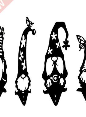 G6DA Set of 4 Christmas Gnomes Metal Silhouettes Garden Orna