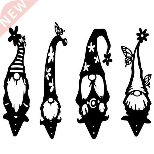 G6DA Set of 4 Christmas Gnomes Metal Silhouettes Garden Orna