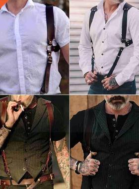 Men's Leather Vest Straps Braces PU Belts Adjustable Vintage
