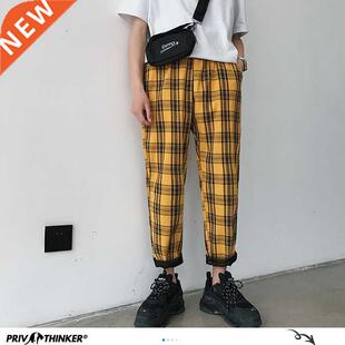 Privathinker Men Women Korean Black Plaid Casual Pants 2022