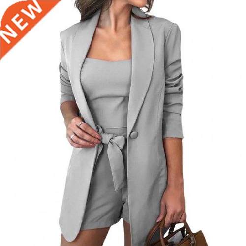 Summer Women Suit Blazer Coat Shorts Vest Set 3-piece